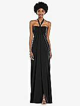 Alt View 4 Thumbnail - Black Draped Satin Grecian Column Gown with Convertible Straps