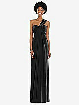 Alt View 7 Thumbnail - Black Draped Satin Grecian Column Gown with Convertible Straps