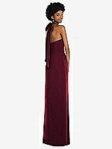 Alt View 1 Thumbnail - Cabernet Draped Satin Grecian Column Gown with Convertible Straps