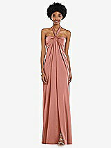 Alt View 4 Thumbnail - Desert Rose Draped Satin Grecian Column Gown with Convertible Straps