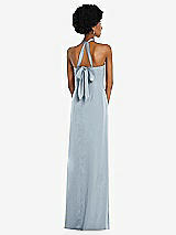 Rear View Thumbnail - Mist Draped Satin Grecian Column Gown with Convertible Straps