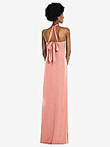 Rear View Thumbnail - Rose - PANTONE Rose Quartz Draped Satin Grecian Column Gown with Convertible Straps