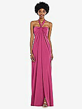 Alt View 4 Thumbnail - Tea Rose Draped Satin Grecian Column Gown with Convertible Straps