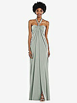 Alt View 4 Thumbnail - Willow Green Draped Satin Grecian Column Gown with Convertible Straps