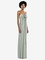 Alt View 5 Thumbnail - Willow Green Draped Satin Grecian Column Gown with Convertible Straps