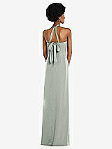 Rear View Thumbnail - Willow Green Draped Satin Grecian Column Gown with Convertible Straps