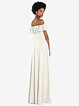 Rear View Thumbnail - Ivory Straight-Neck Ruffled Off-the-Shoulder Satin Maxi Dress