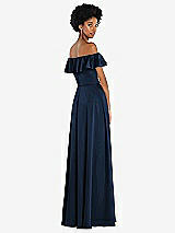 Rear View Thumbnail - Midnight Navy Straight-Neck Ruffled Off-the-Shoulder Satin Maxi Dress