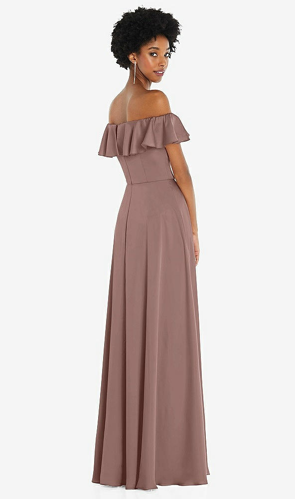 Back View - Sienna Straight-Neck Ruffled Off-the-Shoulder Satin Maxi Dress