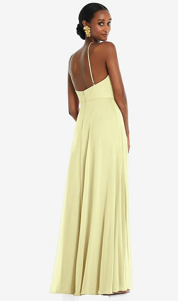 Back View - Butter Yellow Diamond Halter Maxi Dress with Adjustable Straps