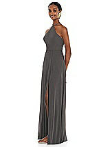 Side View Thumbnail - Caviar Gray Diamond Halter Maxi Dress with Adjustable Straps