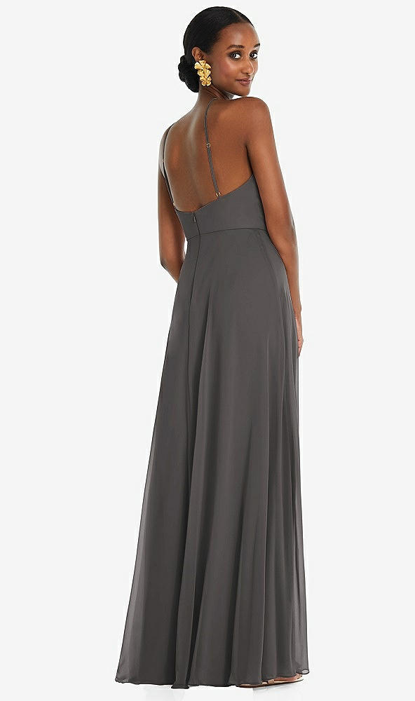 Back View - Caviar Gray Diamond Halter Maxi Dress with Adjustable Straps