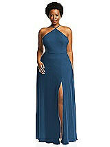 Alt View 1 Thumbnail - Dusk Blue Diamond Halter Maxi Dress with Adjustable Straps