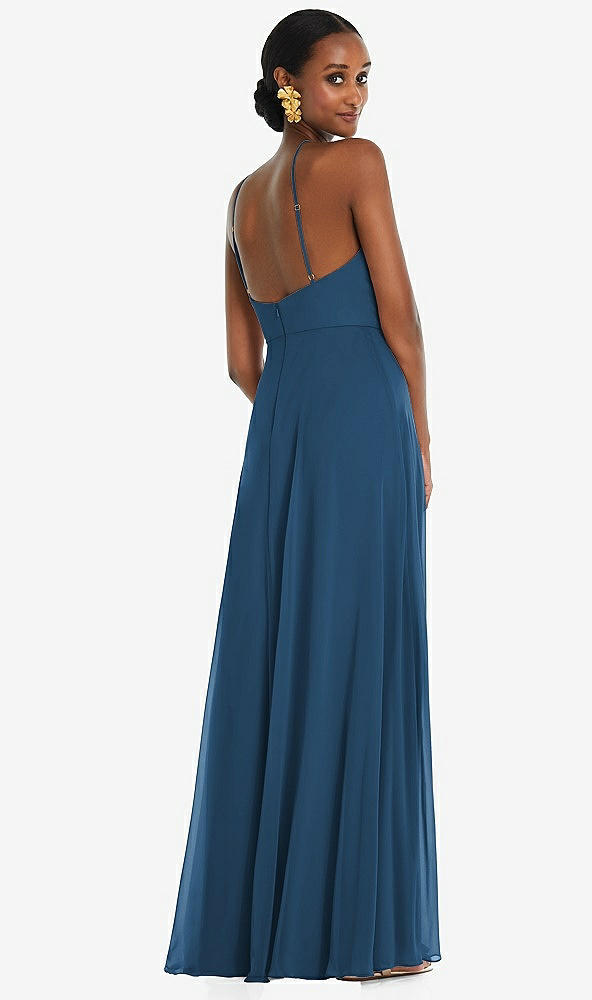 Back View - Dusk Blue Diamond Halter Maxi Dress with Adjustable Straps