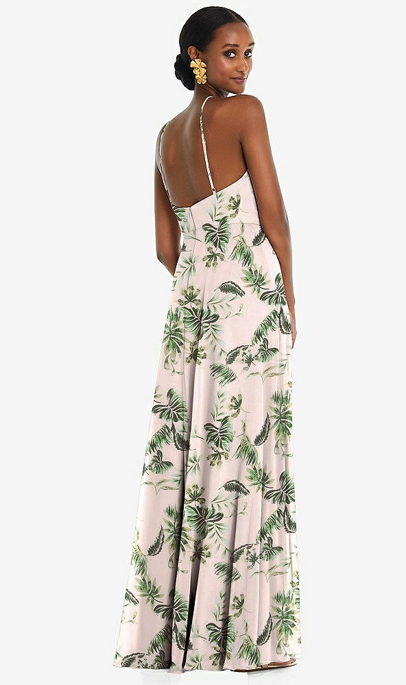 Back View - Palm Beach Print Diamond Halter Maxi Dress with Adjustable Straps