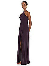 Side View Thumbnail - Aubergine Diamond Halter Maxi Dress with Adjustable Straps