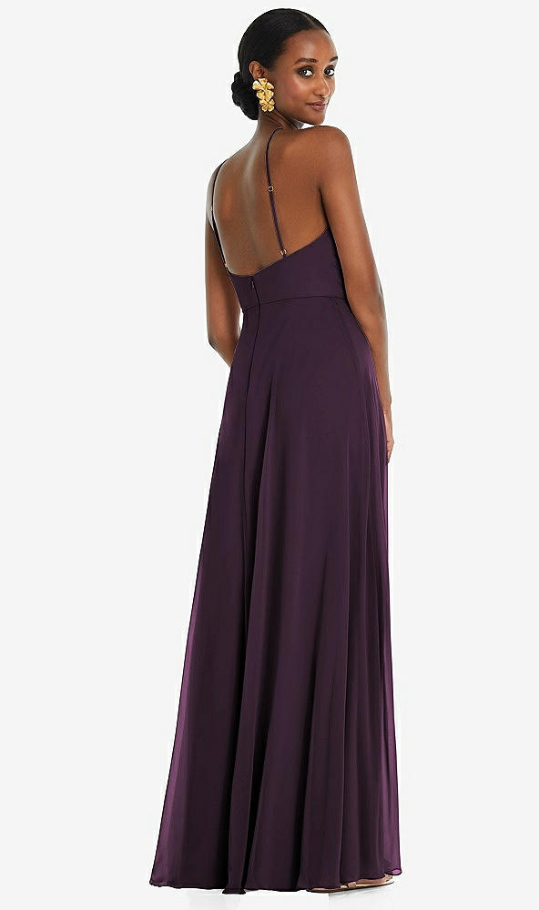 Back View - Aubergine Diamond Halter Maxi Dress with Adjustable Straps