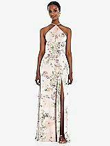 Front View Thumbnail - Blush Garden Diamond Halter Maxi Dress with Adjustable Straps