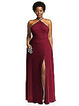 Alt View 1 Thumbnail - Burgundy Diamond Halter Maxi Dress with Adjustable Straps