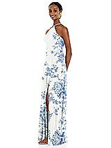 Side View Thumbnail - Cottage Rose Dusk Blue Diamond Halter Maxi Dress with Adjustable Straps