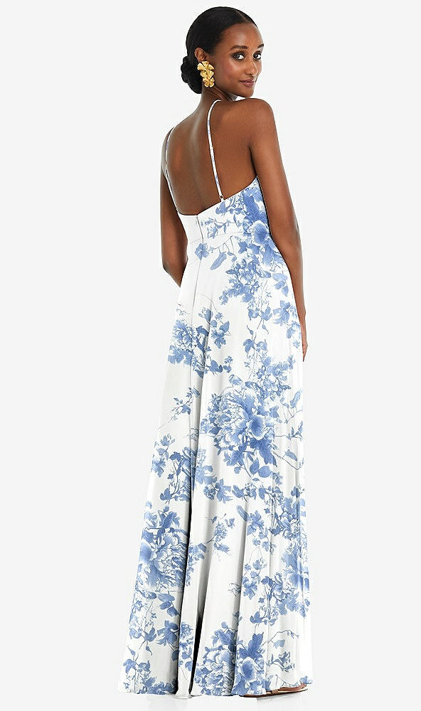 Back View - Cottage Rose Dusk Blue Diamond Halter Maxi Dress with Adjustable Straps