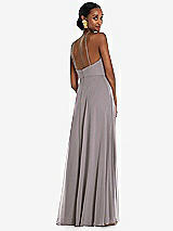 Rear View Thumbnail - Cashmere Gray Diamond Halter Maxi Dress with Adjustable Straps