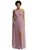 Alt View 1 Thumbnail - Dusty Rose Diamond Halter Maxi Dress with Adjustable Straps