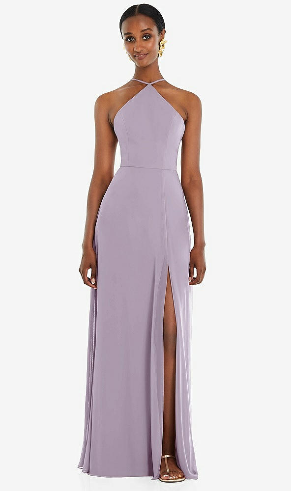 Front View - Lilac Haze Diamond Halter Maxi Dress with Adjustable Straps