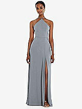 Front View Thumbnail - Platinum Diamond Halter Maxi Dress with Adjustable Straps