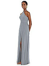 Side View Thumbnail - Platinum Diamond Halter Maxi Dress with Adjustable Straps