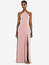 Front View Thumbnail - Rose - PANTONE Rose Quartz Diamond Halter Maxi Dress with Adjustable Straps