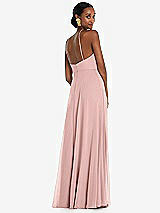 Rear View Thumbnail - Rose - PANTONE Rose Quartz Diamond Halter Maxi Dress with Adjustable Straps