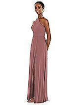 Side View Thumbnail - Rosewood Diamond Halter Maxi Dress with Adjustable Straps