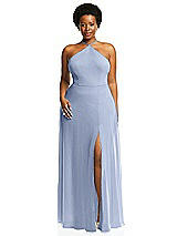 Alt View 1 Thumbnail - Sky Blue Diamond Halter Maxi Dress with Adjustable Straps