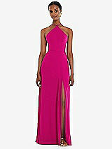 Front View Thumbnail - Think Pink Diamond Halter Maxi Dress with Adjustable Straps