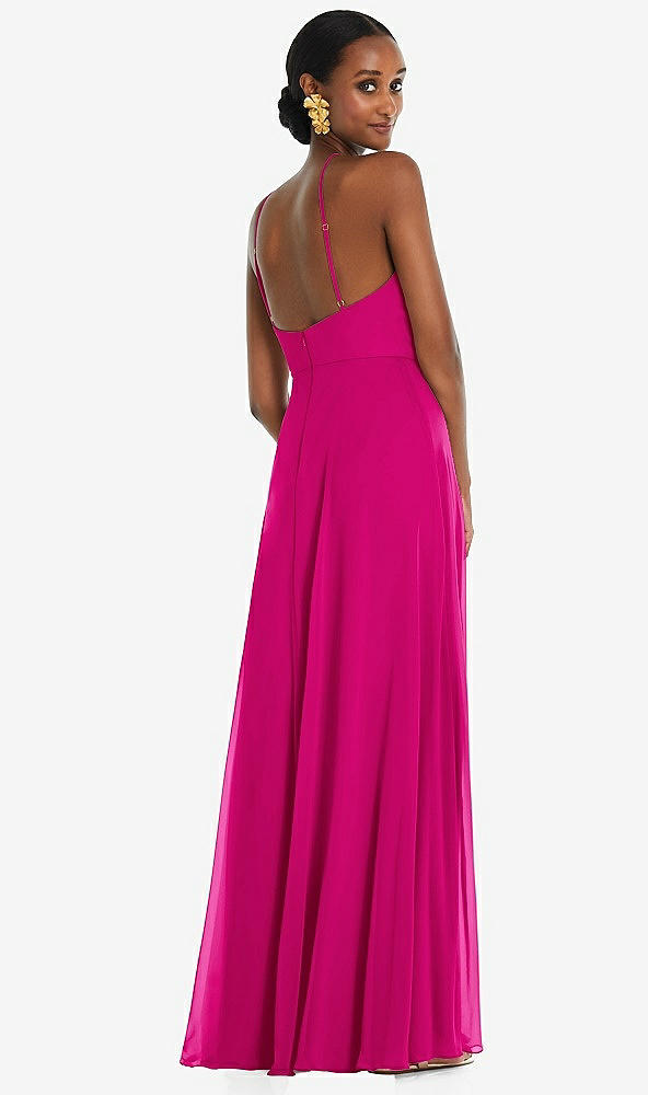 Back View - Think Pink Diamond Halter Maxi Dress with Adjustable Straps