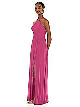 Side View Thumbnail - Tea Rose Diamond Halter Maxi Dress with Adjustable Straps