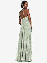 Rear View Thumbnail - Vintage Primrose Sage Diamond Halter Maxi Dress with Adjustable Straps