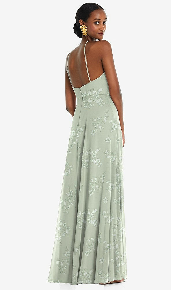 Back View - Vintage Primrose Sage Diamond Halter Maxi Dress with Adjustable Straps