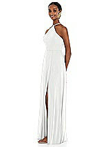 Side View Thumbnail - White Diamond Halter Maxi Dress with Adjustable Straps