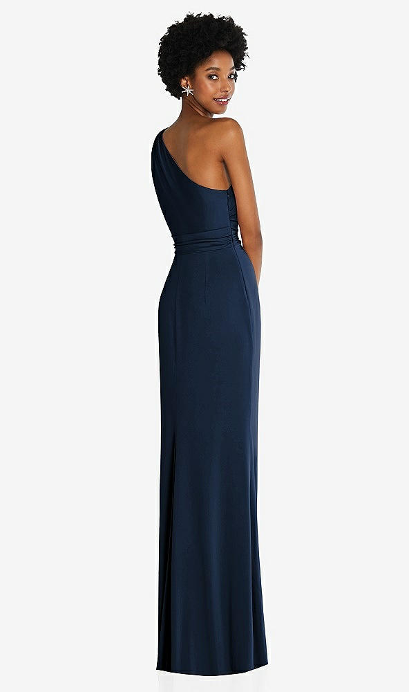 Back View - Midnight Navy One-Shoulder Twist Draped Maxi Dress