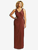 Front View Thumbnail - Auburn Moon Faux Wrap Whisper Satin Maxi Dress with Draped Tulip Skirt