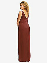 Rear View Thumbnail - Auburn Moon Faux Wrap Whisper Satin Maxi Dress with Draped Tulip Skirt