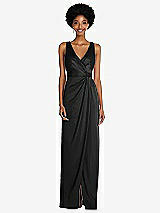 Alt View 1 Thumbnail - Black Faux Wrap Whisper Satin Maxi Dress with Draped Tulip Skirt