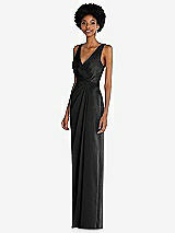 Alt View 2 Thumbnail - Black Faux Wrap Whisper Satin Maxi Dress with Draped Tulip Skirt