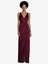 Alt View 1 Thumbnail - Cabernet Faux Wrap Whisper Satin Maxi Dress with Draped Tulip Skirt