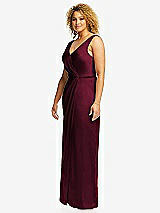 Side View Thumbnail - Cabernet Faux Wrap Whisper Satin Maxi Dress with Draped Tulip Skirt