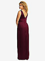 Rear View Thumbnail - Cabernet Faux Wrap Whisper Satin Maxi Dress with Draped Tulip Skirt