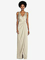 Alt View 1 Thumbnail - Champagne Faux Wrap Whisper Satin Maxi Dress with Draped Tulip Skirt