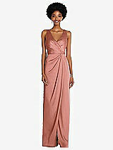 Alt View 1 Thumbnail - Desert Rose Faux Wrap Whisper Satin Maxi Dress with Draped Tulip Skirt